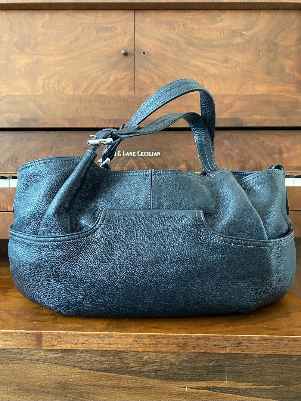 Furla Black Pebbled Leather Shoulder Tote